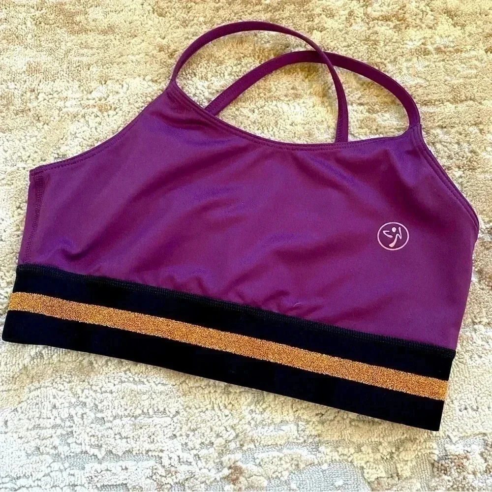Zumba Wear Fitness Purple Sports Bra Glitter Elasticated Hem: S